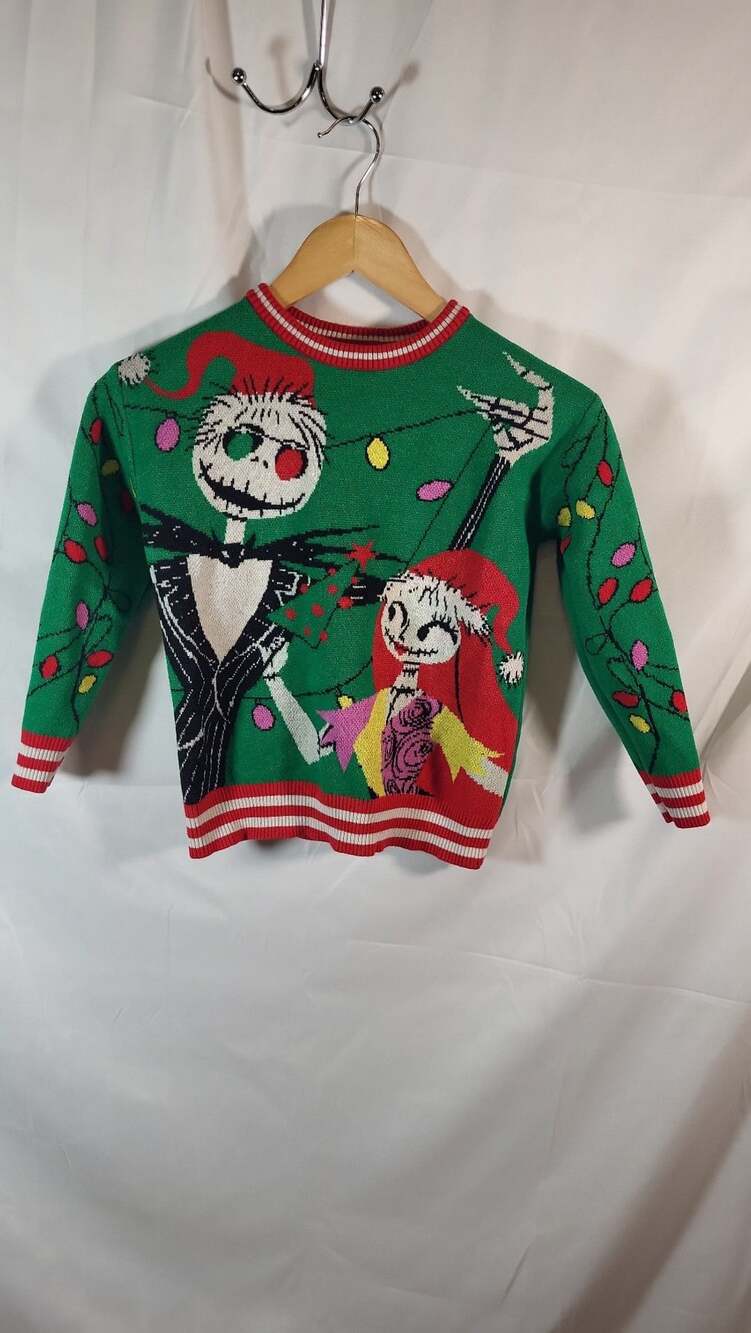 Disney Tim Burton's Nightmare Before Christmas Jack & Sally Green Ugly Holiday S